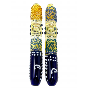 8" Silver Fumed Line & Dot Art Tri-Pinch Steamroller Hand Pipe - (Pack of 2) [STJ86]